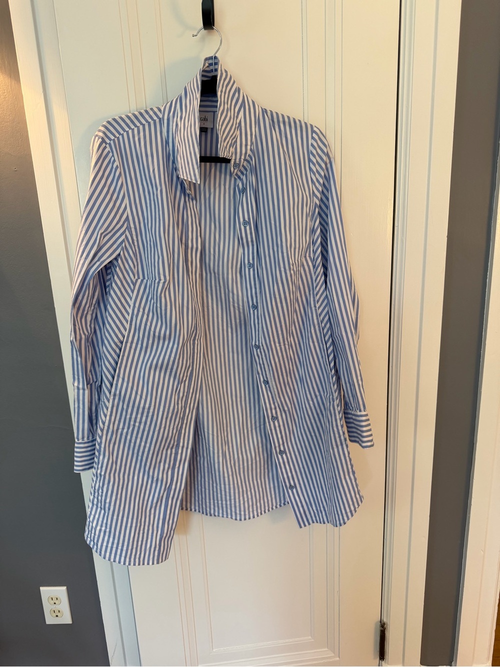 Cabi Striped Blue and White Button-Up Shirt Jacket, size S